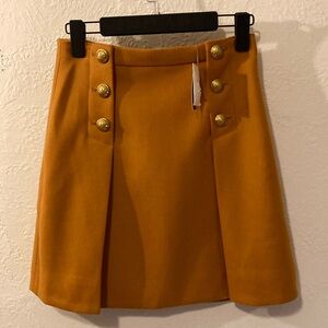 JCrew pleated button mustard mini skirt size 4 preppy wool lined skirt